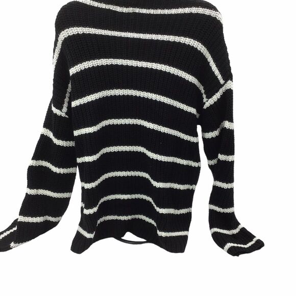 Caslon Women’s Small Black White Chunky Turtleneck Pullover Striped Sweater - Picture 9 of 13